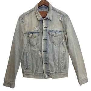 Levi's Trucker Jacket Mens Small Light Blue Distressed Denim Jean Jacket 90s